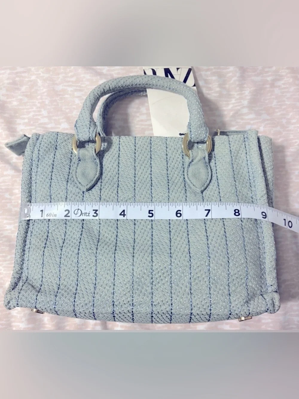 ZARA Light Blue Small Satchel Top Handle Zip Bag Gold Hardware Detachable Strap